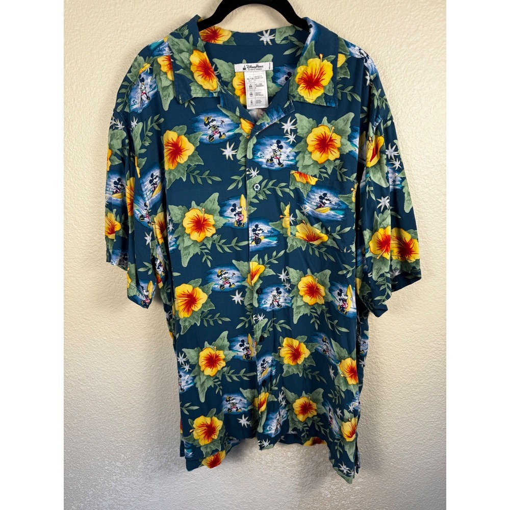Disney Parks Mickey Mouse‎ Hawaiian Shirt Mens XL Floral Surfing Resort Aloha